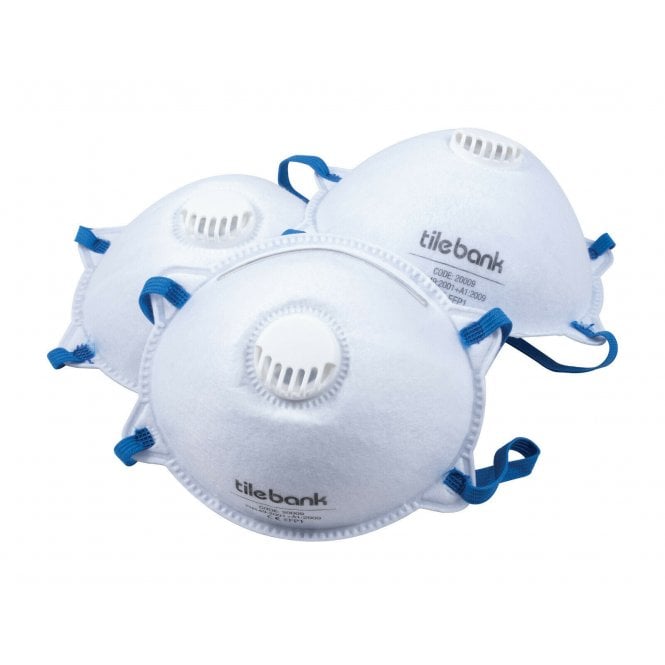 Tile Bank 3 x Dust Mask FFP1 Approved Face Mask Valve Adjustable Strip Bacteria Filtration