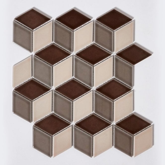 3D Gloss Mix Brown 30.5cm x 26.5cm Mosaic