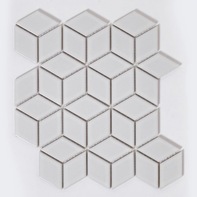 3D Gloss White 30.5cm x 26.6cm (4.8cm x 4.8cm) Mosaic Tile