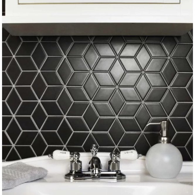 3D Matt Black 30.5cm x 26.6cm (4.8cm x 4.8cm) Mosaic Tile