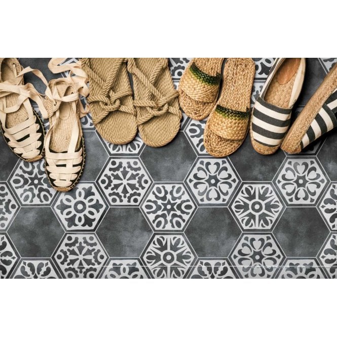 Abril Black 17.5cm x 15cm Wall & Floor Hexagon Tile