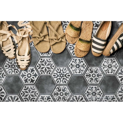 Abril Black 17.5cm x 15cm Wall & Floor Hexagon Tile