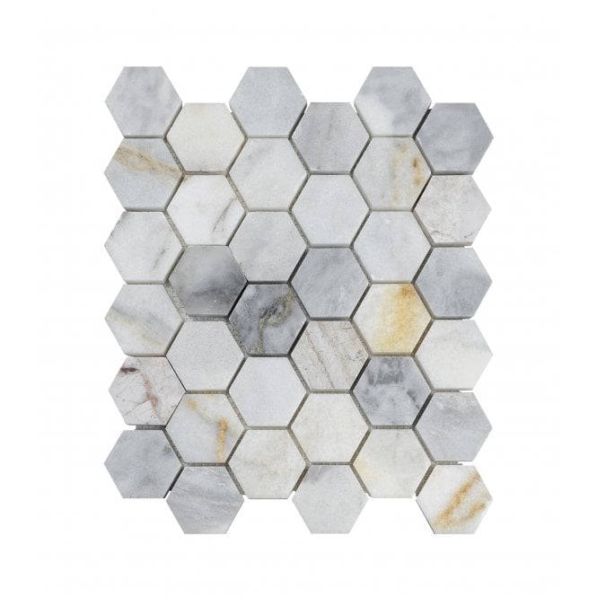 Arabescato Gold Honed 28cm x 30.5cm Hexagon Mosaic Tile