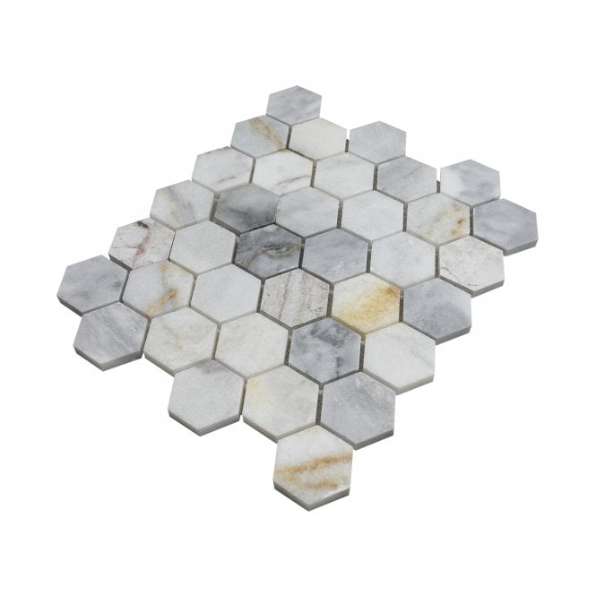 Arabescato Gold Honed 28cm x 30.5cm Hexagon Mosaic Tile