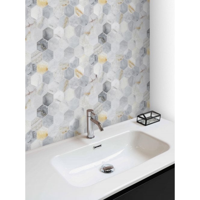 Arabescato Gold Honed 28cm x 30.5cm Hexagon Mosaic Tile