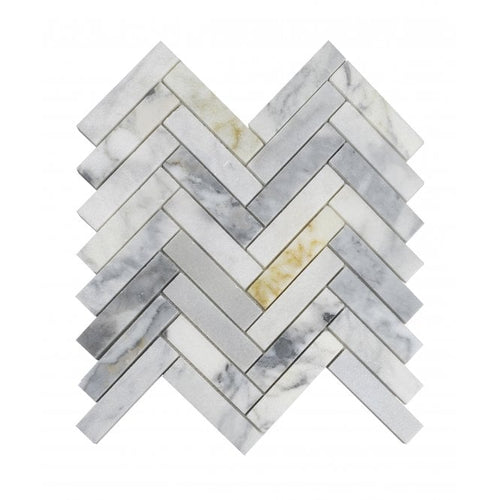Arabescato Gold Honed Marble 28cm x 30.5cm Herringbone Mosaic Tile