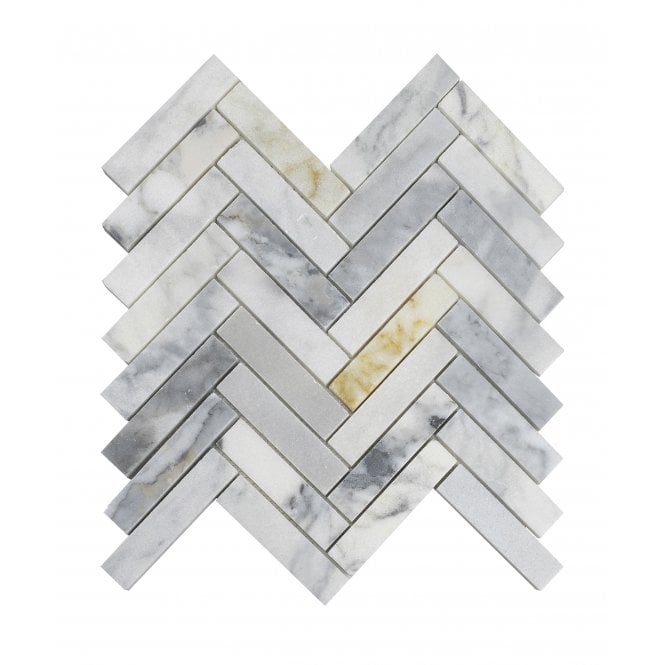 Arabescato Gold Honed Marble 28cm x 30.5cm Herringbone Mosaic Tile