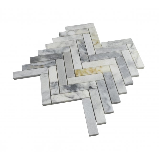Arabescato Gold Honed Marble 28cm x 30.5cm Herringbone Mosaic Tile