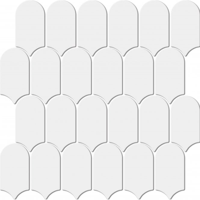 Arcs Plain Glossy White 29.7cm x 28.8cm (4.5cm x 8.6cm) Mosaic Tile