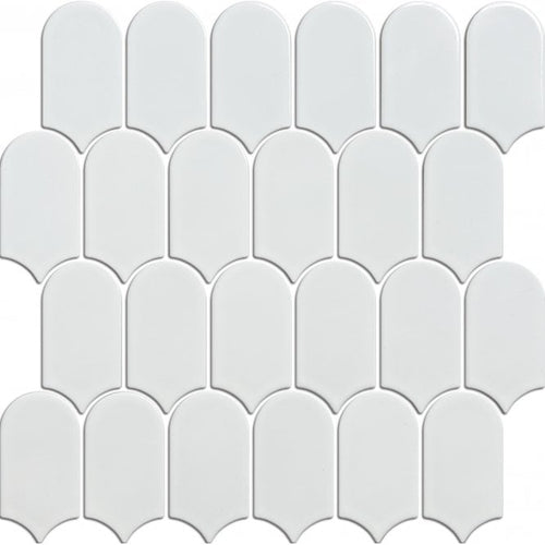 Arcs Plain Matt White 29.7cm x 28.8cm (4.5cm x 8.6cm) Mosaic Tile
