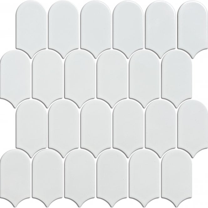 Arcs Plain Matt White 29.7cm x 28.8cm (4.5cm x 8.6cm) Mosaic Tile