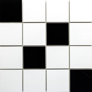 Arctic 73 Black and White High Gloss 30cm x 30cm (7.2cm x 7.2cm) Mosaic Tile