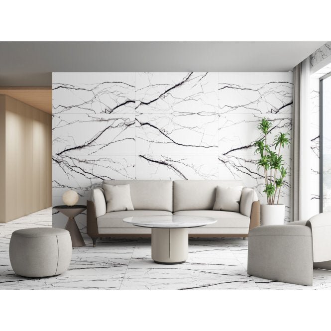 B&W Marble Matt 60cm x 120cm Wall and Floor Tile