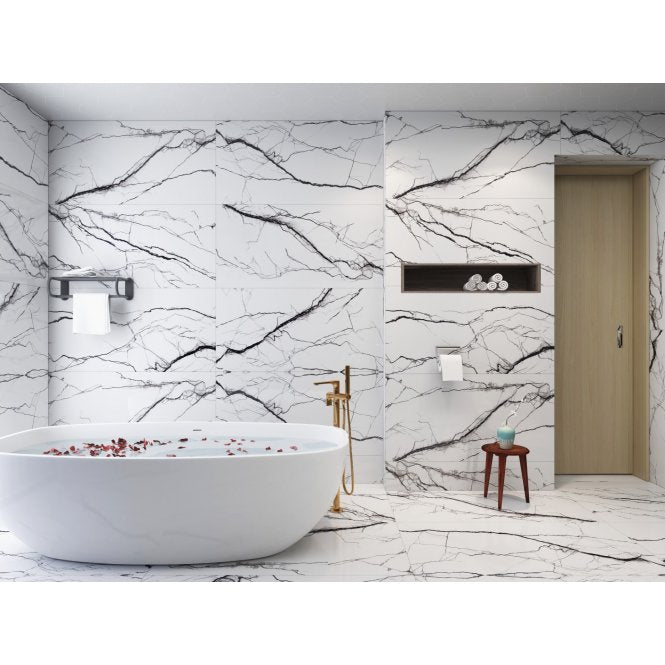 B&W Marble Polished 60cm x 120cm Wall and Floor Tile
