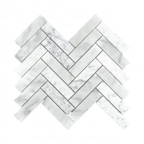 Bianco Venito Carrara Honed Marble 22.7cm x 28.1cm Herringbone Mosaic Tile