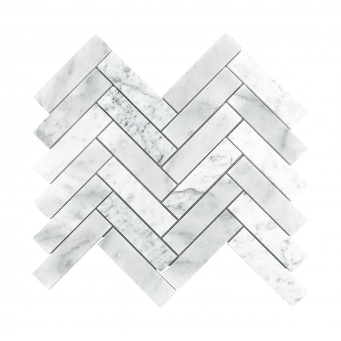 Bianco Venito Carrara Honed Marble 22.7cm x 28.1cm Herringbone Mosaic Tile
