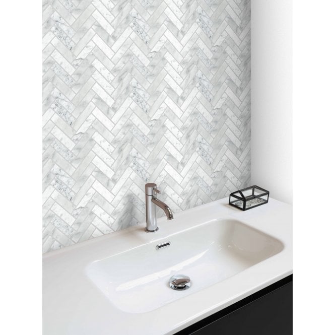 Bianco Venito Carrara Honed Marble 22.7cm x 28.1cm Herringbone Mosaic Tile