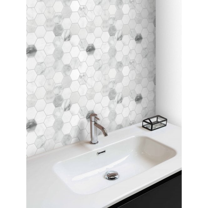 Bianco Venito Carrara Honed Marble 29.8cm x 30.5cm Hexagon Mosaic Tile