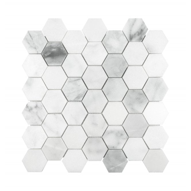 Bianco Venito Carrara Honed Marble 29.8cm x 30.5cm Hexagon Mosaic Tile