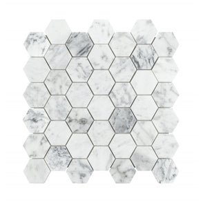 Bianco Venito Statuario Honed Marble 29.8cm x 30.5cm Hexagon Mosaic Tile