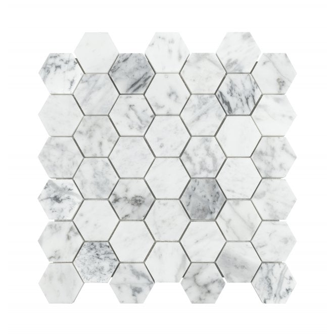 Bianco Venito Statuario Honed Marble 29.8cm x 30.5cm Hexagon Mosaic Tile