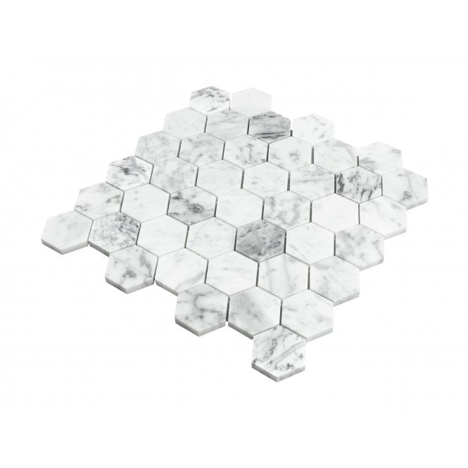 Bianco Venito Statuario Honed Marble 29.8cm x 30.5cm Hexagon Mosaic Tile