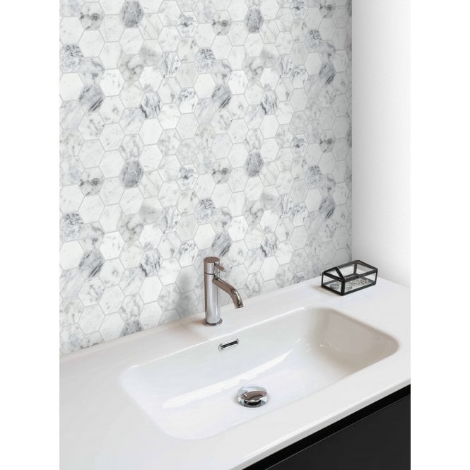 Bianco Venito Statuario Honed Marble 29.8cm x 30.5cm Hexagon Mosaic Tile