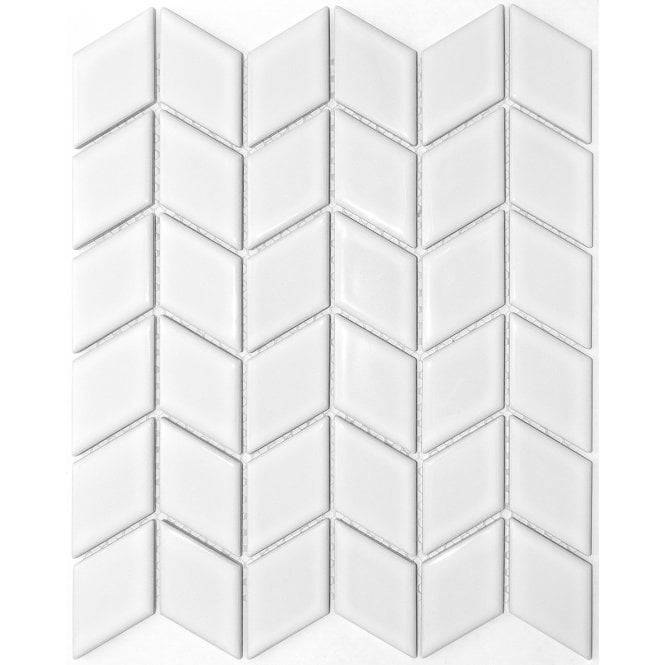 Bijou Chevron Gloss White 30.75cm x 26.6cm (4.8cm x 4.8cm) Mosaic Tile