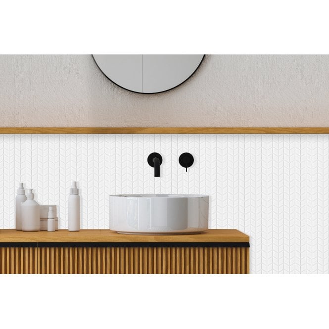 Bijou Chevron Gloss White 30.75cm x 26.6cm (4.8cm x 4.8cm) Mosaic Tile
