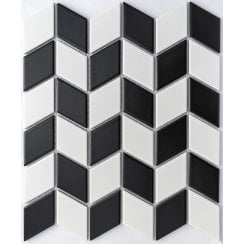 Bijou Chevron Matt White & Black Mix 30.75cm x 26.6cm Mosaic