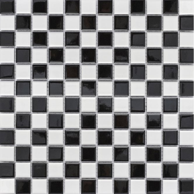 Black and White Chequer Gloss (2.3cm x 2.3cm) 30cm x 30cm Mosaic Tile