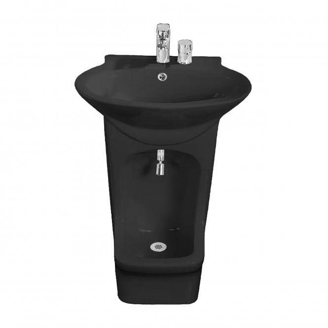 Black Easy Wash Dual-Level Wudu Basin, Tap and Fittings