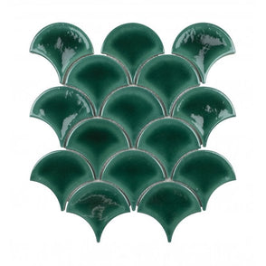 Bottle Green Crackle 27.3cm x 25.9cm (7.3mm x 7.3mm) Fan Mosaic Tile