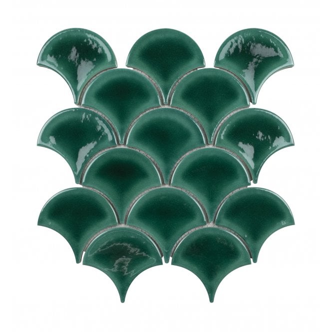 Bottle Green Crackle 27.3cm x 25.9cm (7.3mm x 7.3mm) Fan Mosaic Tile