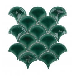 Bottle Green Crackle 27.3cm x 25.9cm (7.3mm x 7.3mm) Fan Mosaic Tile