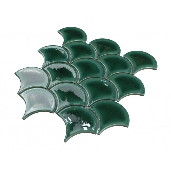 Bottle Green Crackle 27.3cm x 25.9cm (7.3mm x 7.3mm) Fan Mosaic Tile