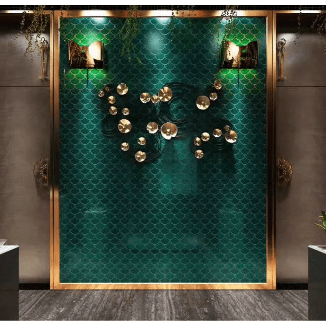 Bottle Green Crackle 27.3cm x 25.9cm (7.3mm x 7.3mm) Fan Mosaic Tile