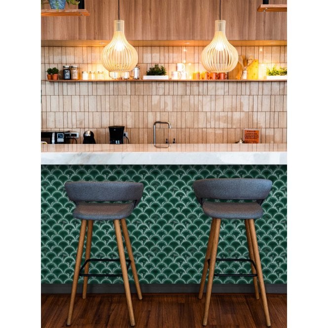 Bottle Green Crackle 27.3cm x 25.9cm (7.3mm x 7.3mm) Fan Mosaic Tile