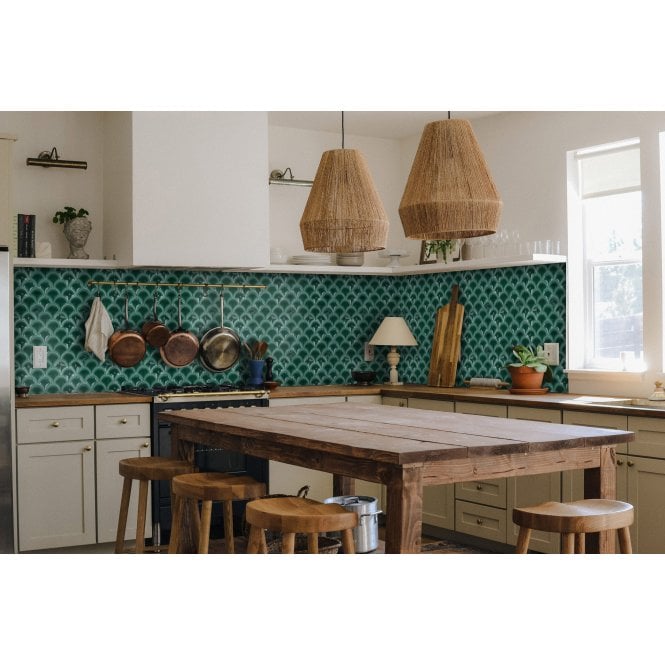 Bottle Green Crackle 27.3cm x 25.9cm (7.3mm x 7.3mm) Fan Mosaic Tile