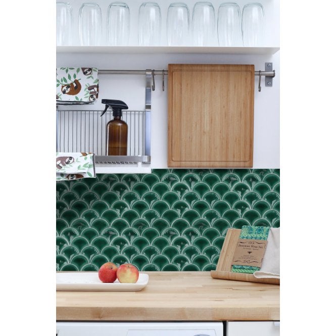 Bottle Green Crackle 27.3cm x 25.9cm (7.3mm x 7.3mm) Fan Mosaic Tile