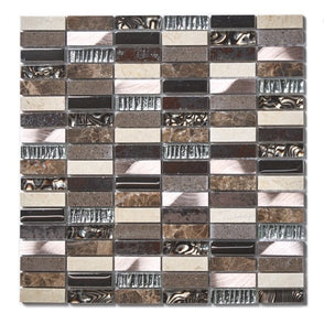 Brown Quartz and Glass 30.5cm x 29.8cm (1.5cm x 4.8cm) Mosaic Tile