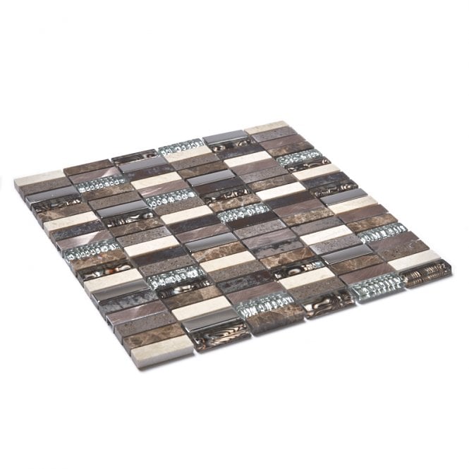 Brown Quartz and Glass 30.5cm x 29.8cm (1.5cm x 4.8cm) Mosaic Tile