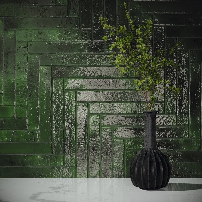 Brutalist Brick Crackle Emerald 3.8cm x 23.5cm Wall Tile