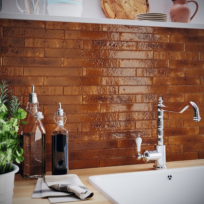 Brutalist Brick Crackle Honey 3.8cm x 23.5cm Wall Tile