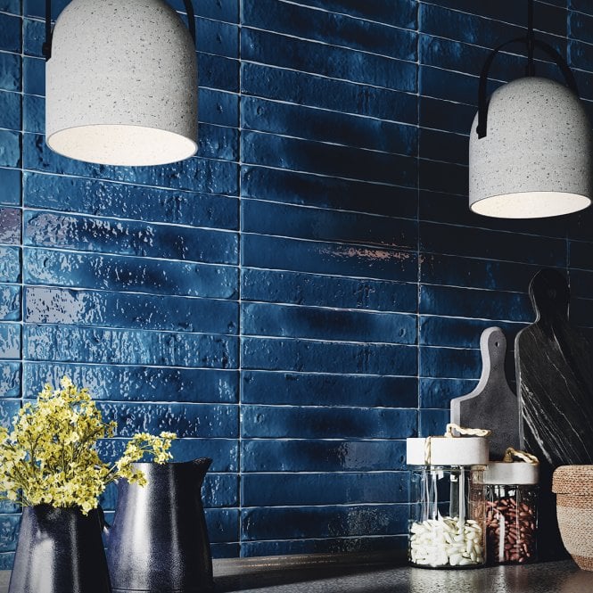 Brutalist Brick Crackle Indigo 3.8cm x 23.5cm Wall Tile