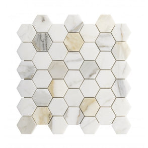 Calacatta Gold Honed Marble 29.8cm x 30.5cm Hexagon Mosaic Tile