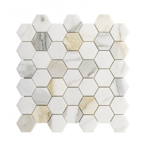 Calacatta Gold Honed Marble 29.8cm x 30.5cm Hexagon Mosaic Tile
