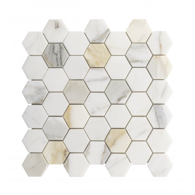 Calacatta Gold Honed Marble 29.8cm x 30.5cm Hexagon Mosaic Tile