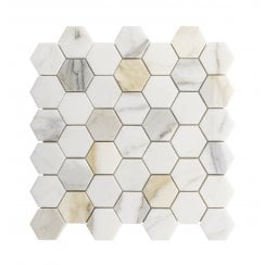 Calacatta Gold Honed Marble 29.8cm x 30.5cm Hexagon Mosaic Tile