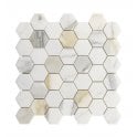 Calacatta Gold Honed Marble 29.8cm x 30.5cm Hexagon Mosaic Tile